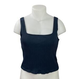 Mossimo Dutti Women's Black Sleeveless Ribbed Knit Square Neck Crop Tank Top L